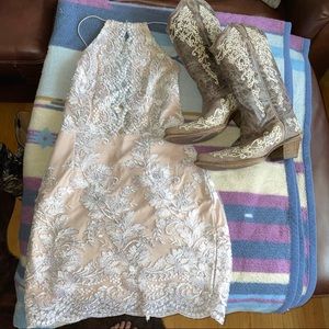 Xenia Boutique White and silver detail on white lace dress